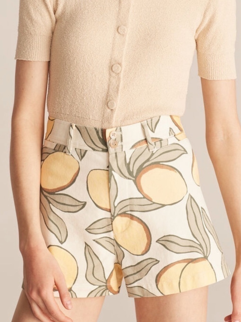Rebecca Taylor Cream High-Waist Lemon Print Shorts